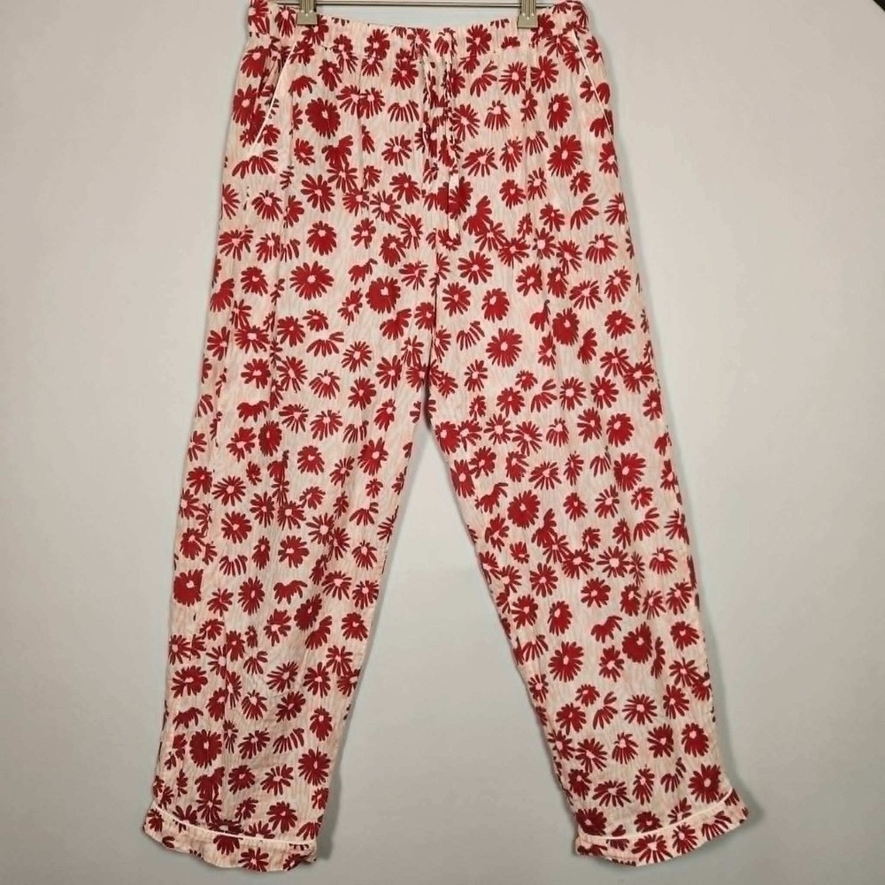 Desmond and Dempsey Red Floral Cotton Pajamas **Pants Only** Size Medium